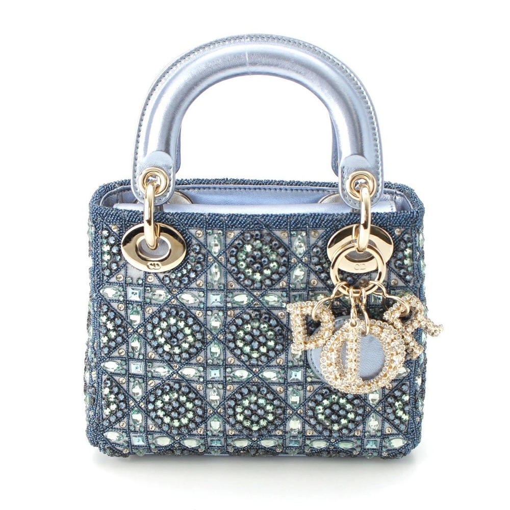 Christian Dior Lady Leather Cannage Bijou Handbag Celestial Blue